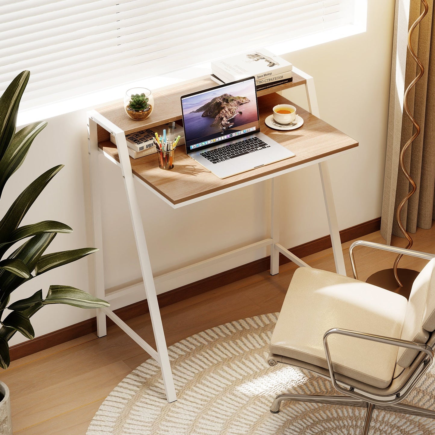 Computer Desk with Monitor Stand 80 CM Small Desk Compact Desk-Natural