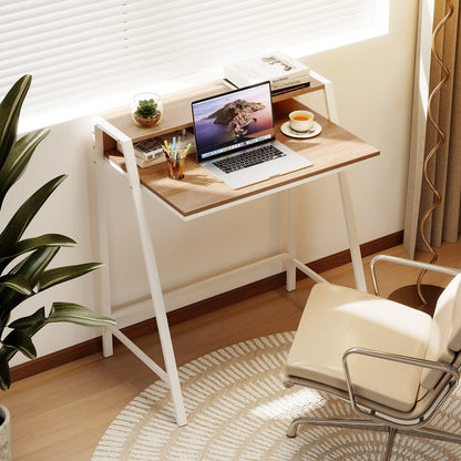 Computer Desk with Monitor Stand 80 CM Small Desk Compact Desk-Natural