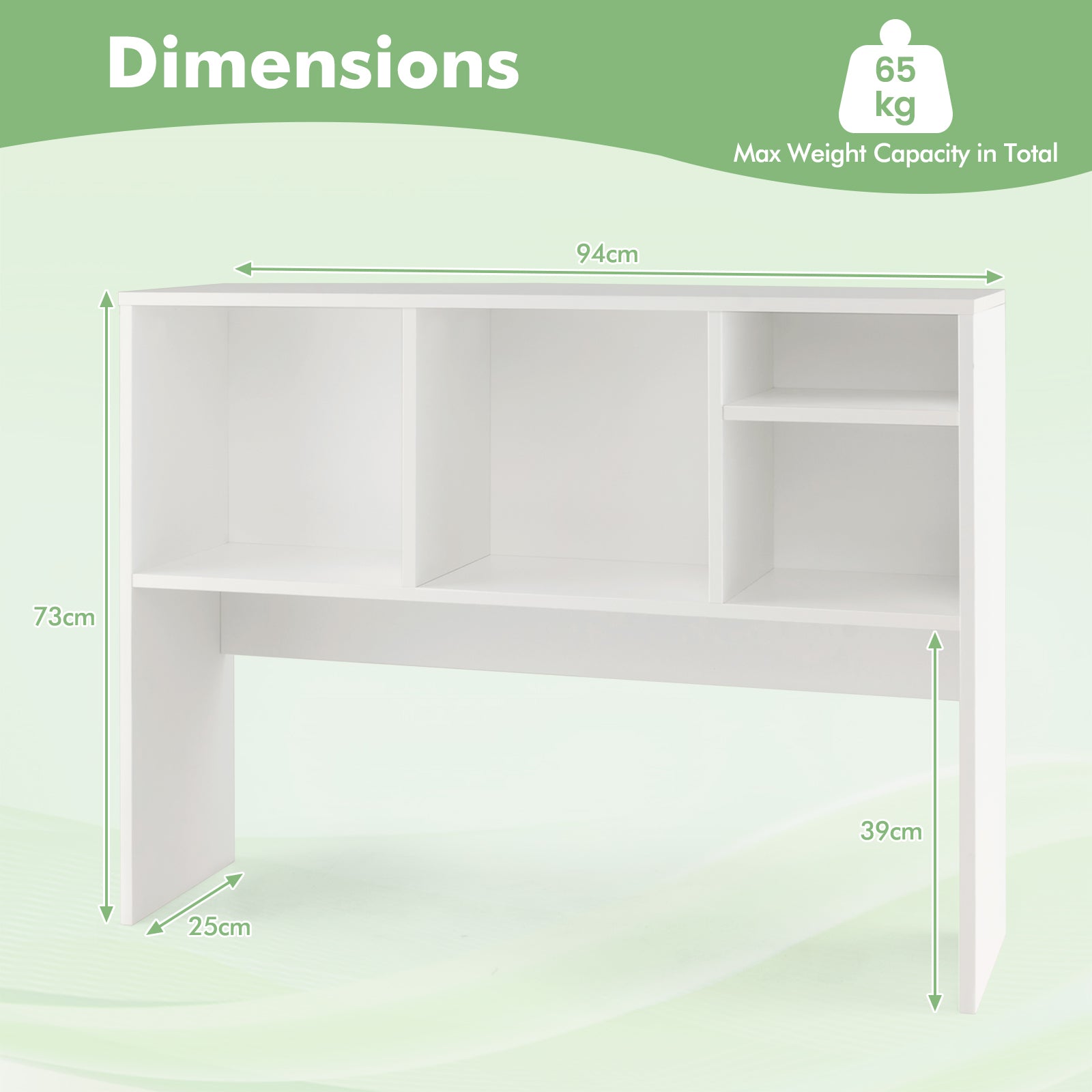 Computer Desktop Bookcase with 4 Cubbies and Open Back Compartment-White