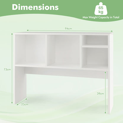 Computer Desktop Bookcase with 4 Cubbies and Open Back Compartment-White
