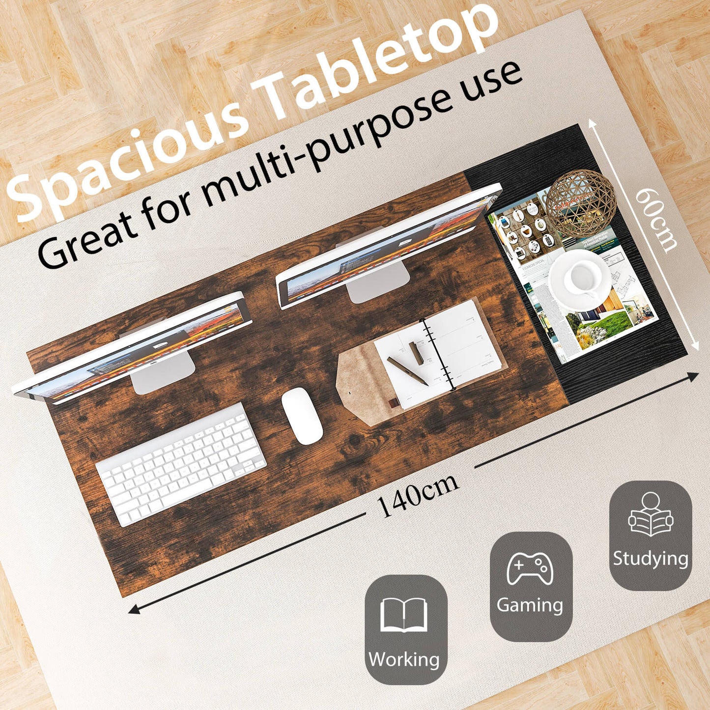 140cm Office Desk Computer Workstation with 2 Drawers and Hook-M