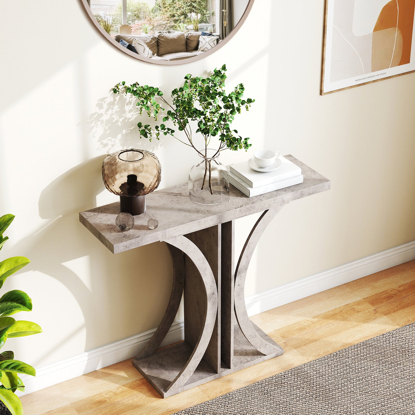 Console Table 100 cm Rectangular Entryway Table with Geometric Frame-Grey