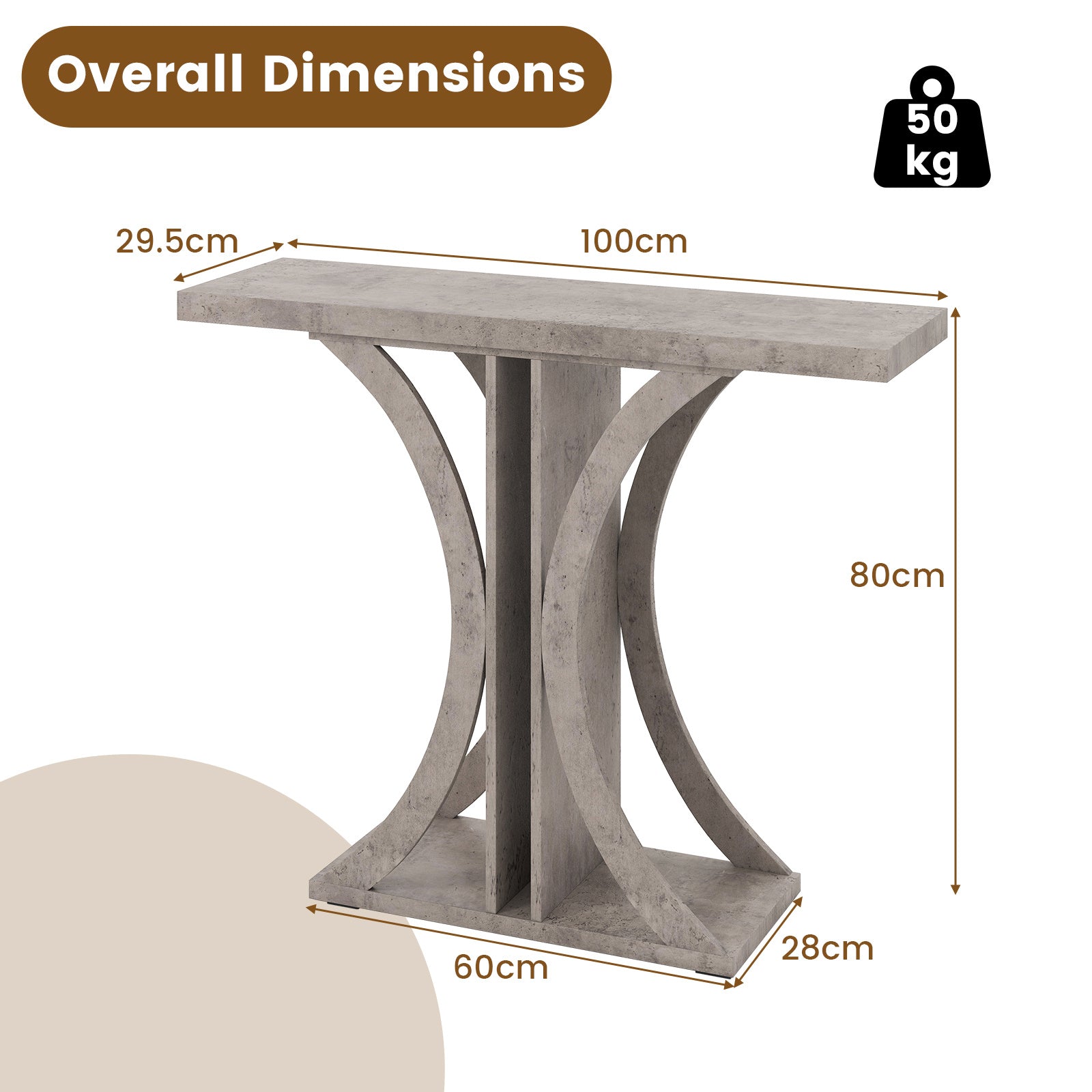 Console Table 100 cm Rectangular Entryway Table with Geometric Frame-Grey