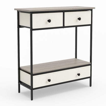 Console Table Industrial Entryway Table with 3 Fabric Drawers-Grey