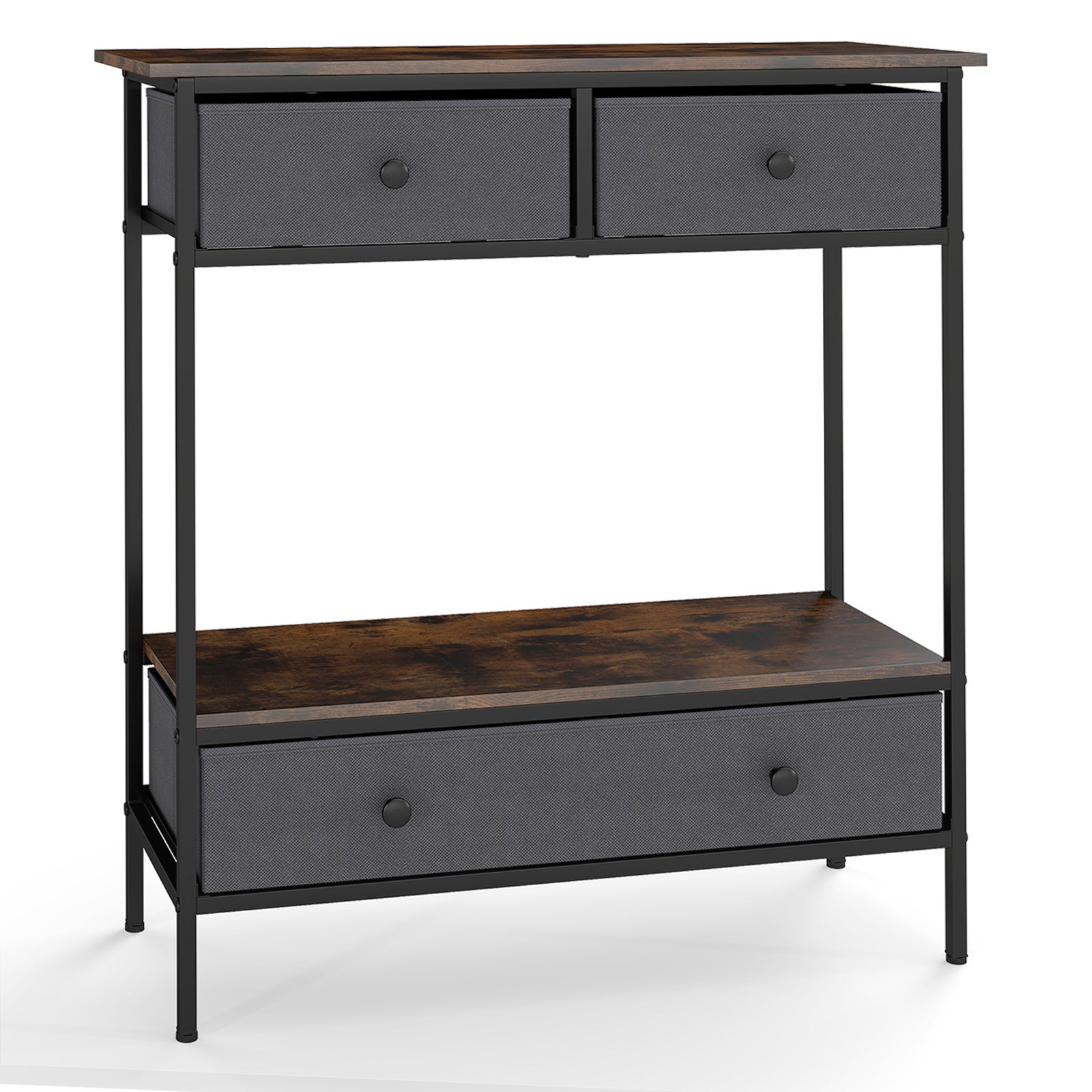 Console Table Industrial Entryway Table with 3 Fabric Drawers-Rustic Brown