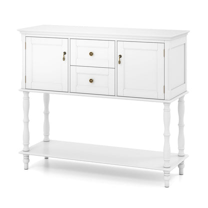 Console Table with 2 Drawers and 2 Door Cabinets for Entryway-White