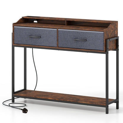 Console Table with Charging Station 110cm Entryway Table with 2 Drawers-Rusticbrown