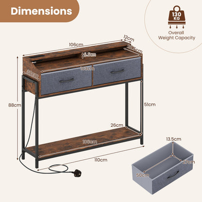 Console Table with Charging Station 110cm Entryway Table with 2 Drawers-Rusticbrown