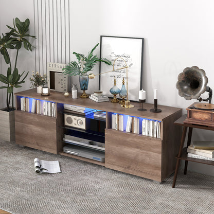 Console TV Stand for TVs up to 65 Inches with LED Lights and 2 Doors-Grey