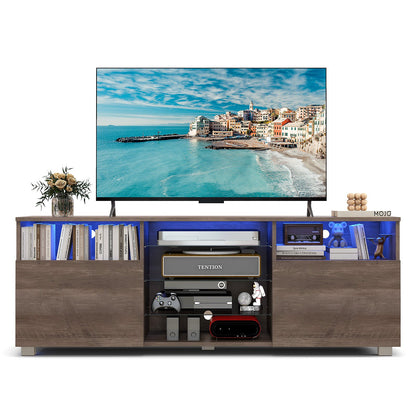 Console TV Stand for TVs up to 65 Inches with LED Lights and 2 Doors-Grey
