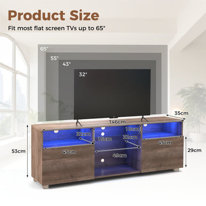Console TV Stand for TVs up to 65 Inches with LED Lights and 2 Doors-Grey