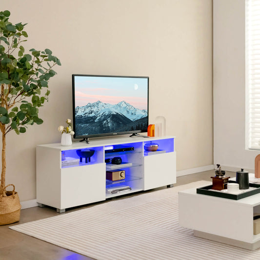حامل تلفزيون كونسول لأجهزة التلفاز حتى 65 بوصة مع أضواء LED و2 باب - أبيض