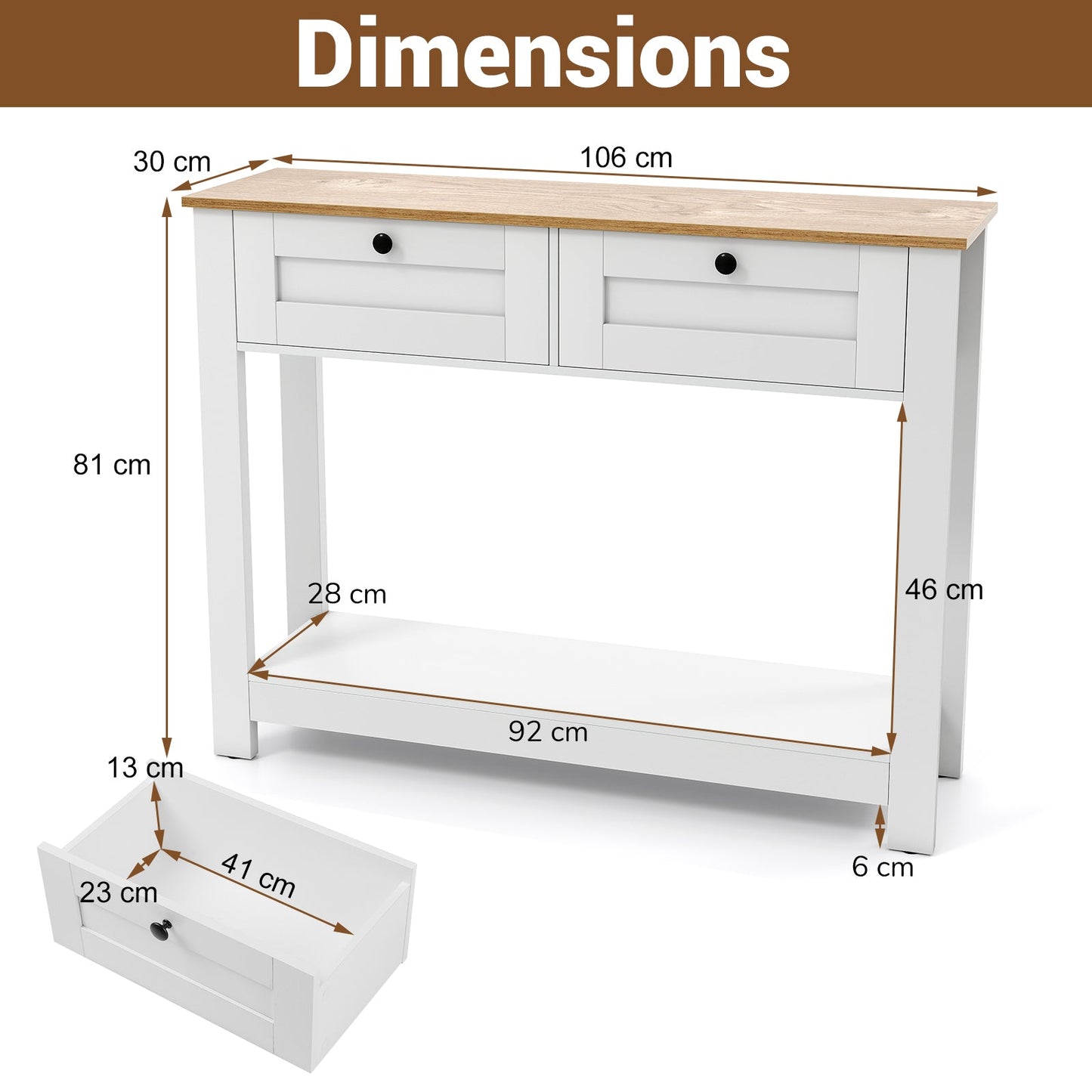 Console Table with 2 Drawers 106 CM Long Entryway Table