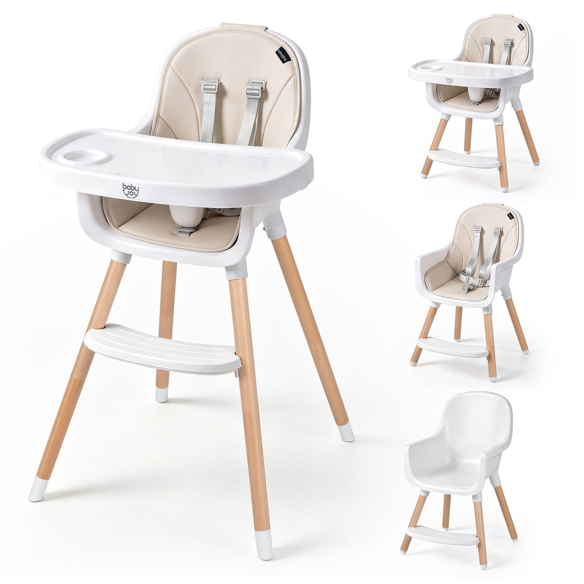 Convertible High Chair for Babies and Toddlers 5-Point Harness Dishwasher Safe Frame-Beige