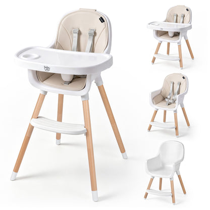 Convertible High Chair for Babies and Toddlers 5-Point Harness Dishwasher Safe Frame-Beige