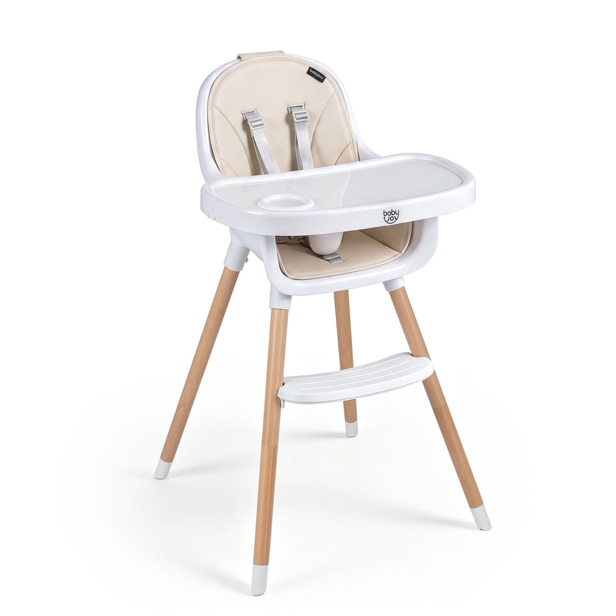 Convertible High Chair for Babies and Toddlers 5-Point Harness Dishwasher Safe Frame-Beige