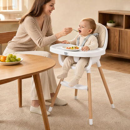 Convertible High Chair for Babies and Toddlers 5-Point Harness Dishwasher Safe Frame-Beige
