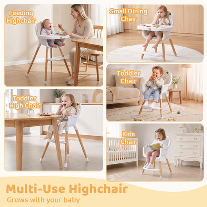 Convertible High Chair for Babies and Toddlers 5-Point Harness Dishwasher Safe Frame-Beige