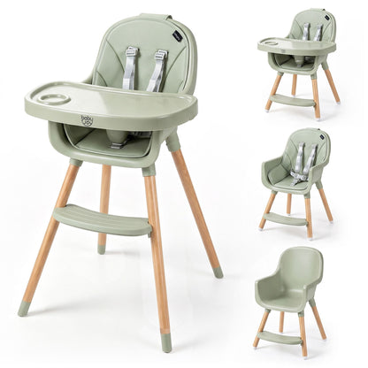 Convertible High Chair for Babies and Toddlers 5-Point Harness Dishwasher Safe Frame-Green