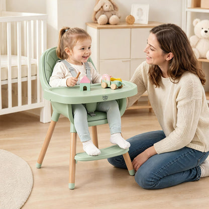 Convertible High Chair for Babies and Toddlers 5-Point Harness Dishwasher Safe Frame-Green