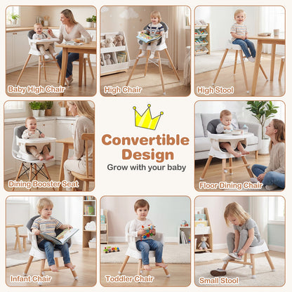 Convertible High Chair for Babies and Toddlers with Adjustable Tray-Grey