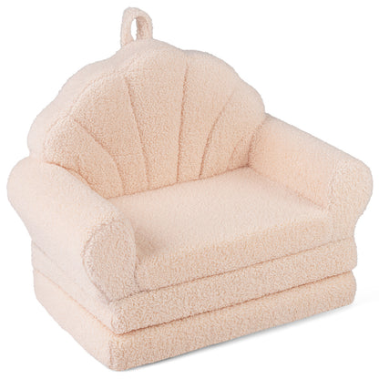 Convertible Kids Sofa 2-in-1 Fold out Toddler Couch Chair to Lounger Bed-Beige