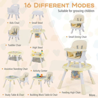 16-in-1 Convertible Baby High Chair with Removable Tray and 5-Point Harness-Beige