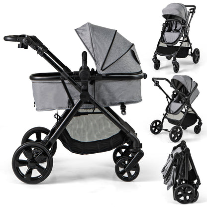 2-in-1 Convertible Baby Stroller with Reversible Seat and Adjustable Canopy-Grey