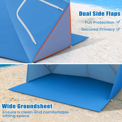 2-In-1 Convertible Beach Tent with Roll-Up Windows for 2-4 People-Blue