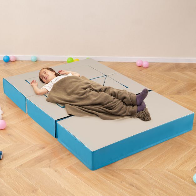 4-in-1 Convertible Foam Couch Play Set with Skin-friendly PU Leather Cover and Zippers-Blue