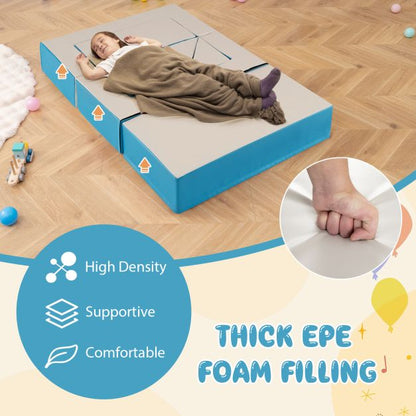 4-in-1 Convertible Foam Couch Play Set with Skin-friendly PU Leather Cover and Zippers-Blue