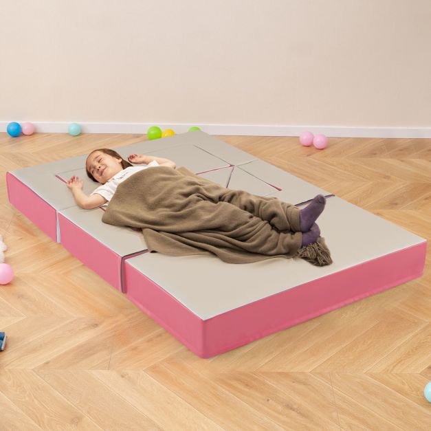 4-in-1 Convertible Foam Couch Play Set with Skin-friendly PU Leather Cover and Zippers-Pink