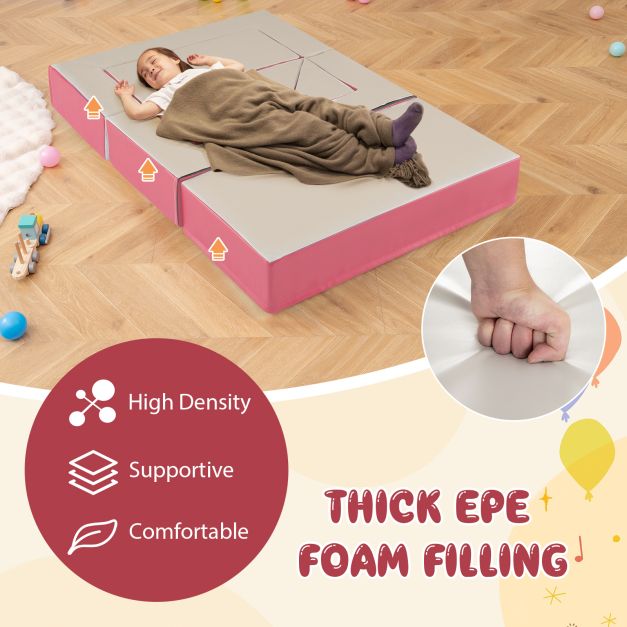 4-in-1 Convertible Foam Couch Play Set with Skin-friendly PU Leather Cover and Zippers-Pink