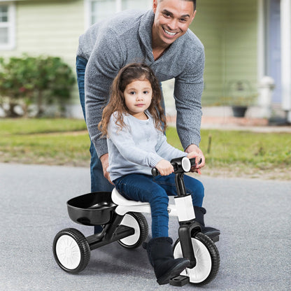 Convertible Kids Tricycle Toddler Trike with 86° Limited Steering Angle-White