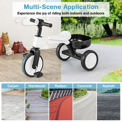 Convertible Kids Tricycle Toddler Trike with 86° Limited Steering Angle-White