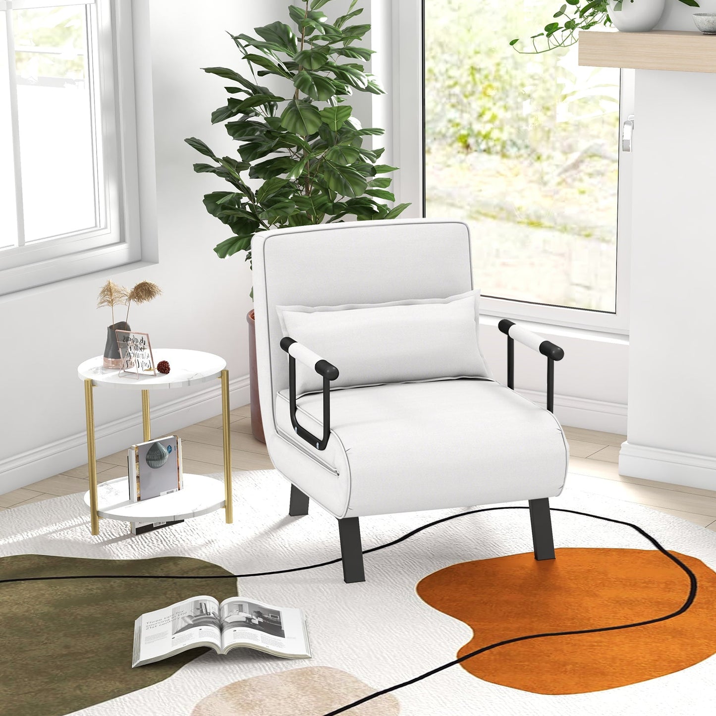 Convertible Sofa Bed 4-in-1 with 6-Position Adjustable Backrest-Beige