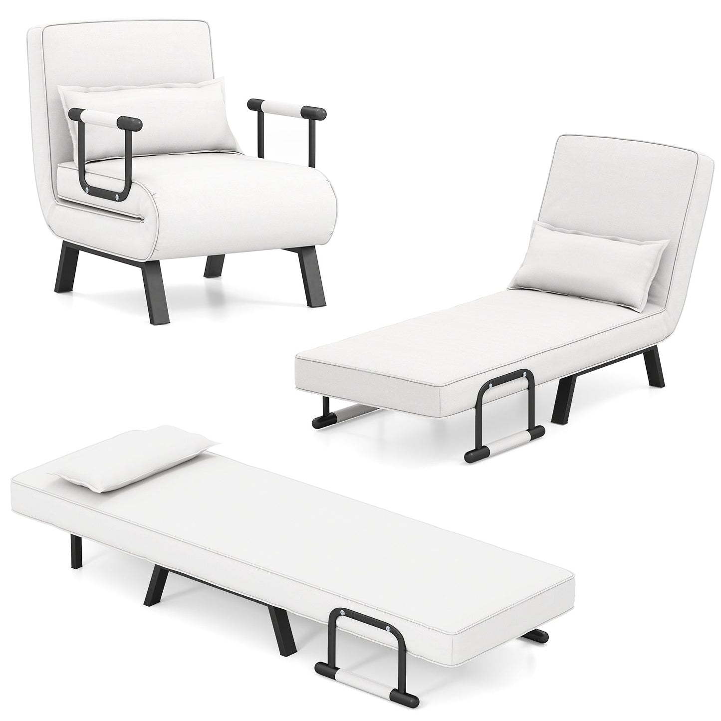 Convertible Sofa Bed 4-in-1 with 6-Position Adjustable Backrest-Beige