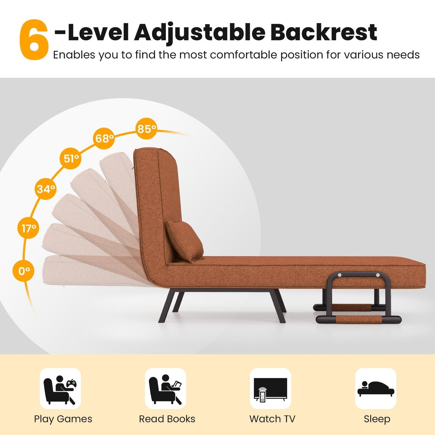 Convertible Sofa Bed 4-in-1 with 6-Position Adjustable Backrest-Coffee