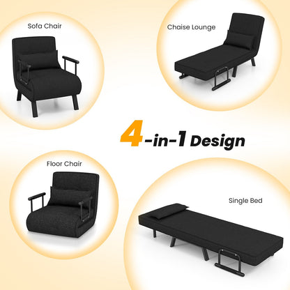 Convertible Sofa Bed 4-in-1 with 6-Position Adjustable Backrest-Black