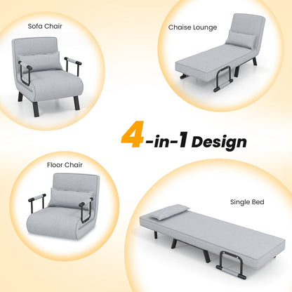 Convertible Sofa Bed 4-in-1 with 6-Position Adjustable Backrest-Light Grey