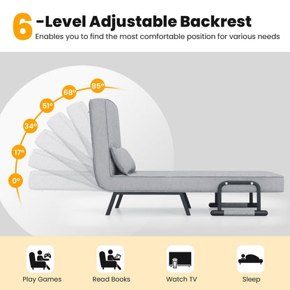 Convertible Sofa Bed 4-in-1 with 6-Position Adjustable Backrest-Light Grey