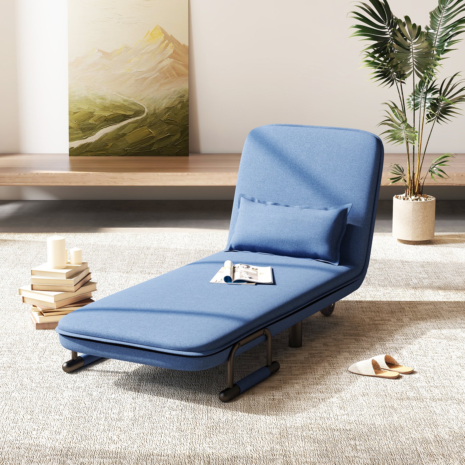 3-in-1 Convertible Sofa Bed with 5-Position Adjustable Backrest-Blue