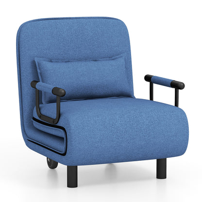 3-in-1 Convertible Sofa Bed with 5-Position Adjustable Backrest-Blue