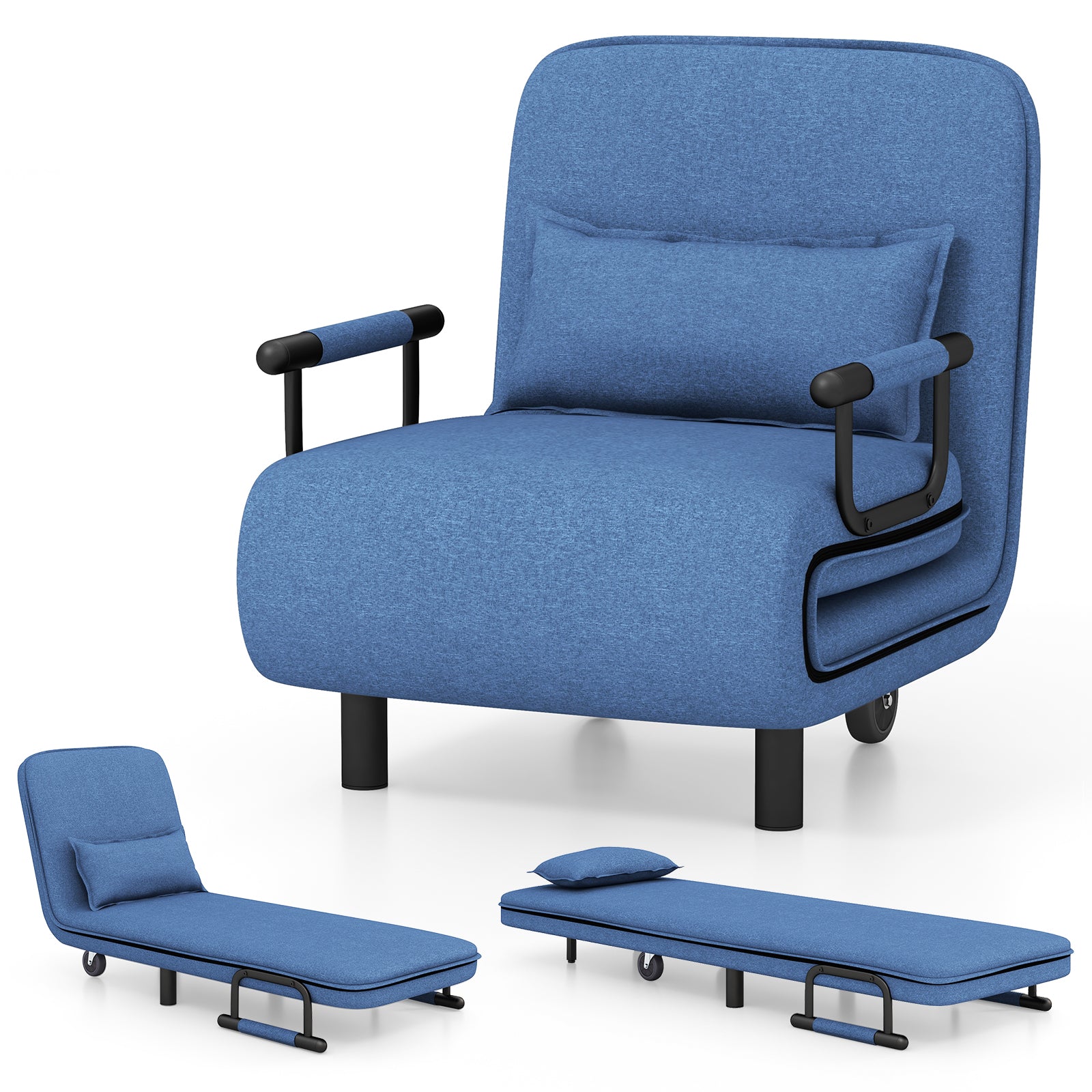 3-in-1 Convertible Sofa Bed with 5-Position Adjustable Backrest-Blue