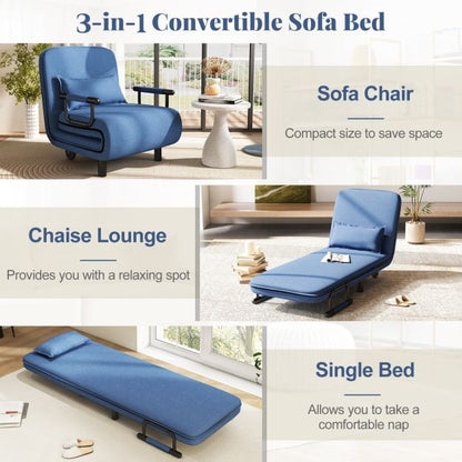 3-in-1 Convertible Sofa Bed with 5-Position Adjustable Backrest-Blue
