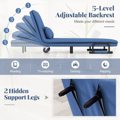 3-in-1 Convertible Sofa Bed with 5-Position Adjustable Backrest-Blue