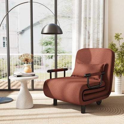 3-in-1 Convertible Sofa Bed with 5-Position Adjustable Backrest-Brown