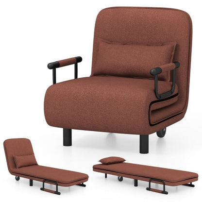 3-in-1 Convertible Sofa Bed with 5-Position Adjustable Backrest-Brown