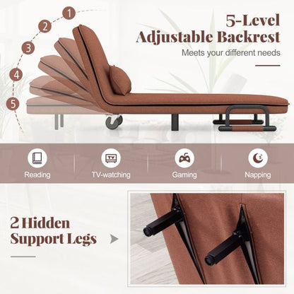 3-in-1 Convertible Sofa Bed with 5-Position Adjustable Backrest-Brown