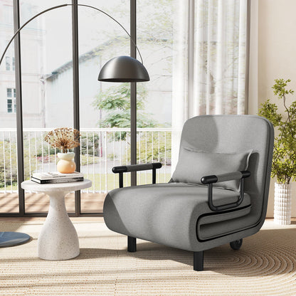 3-in-1 Convertible Sofa Bed with 5-Position Adjustable Backrest-Light Grey